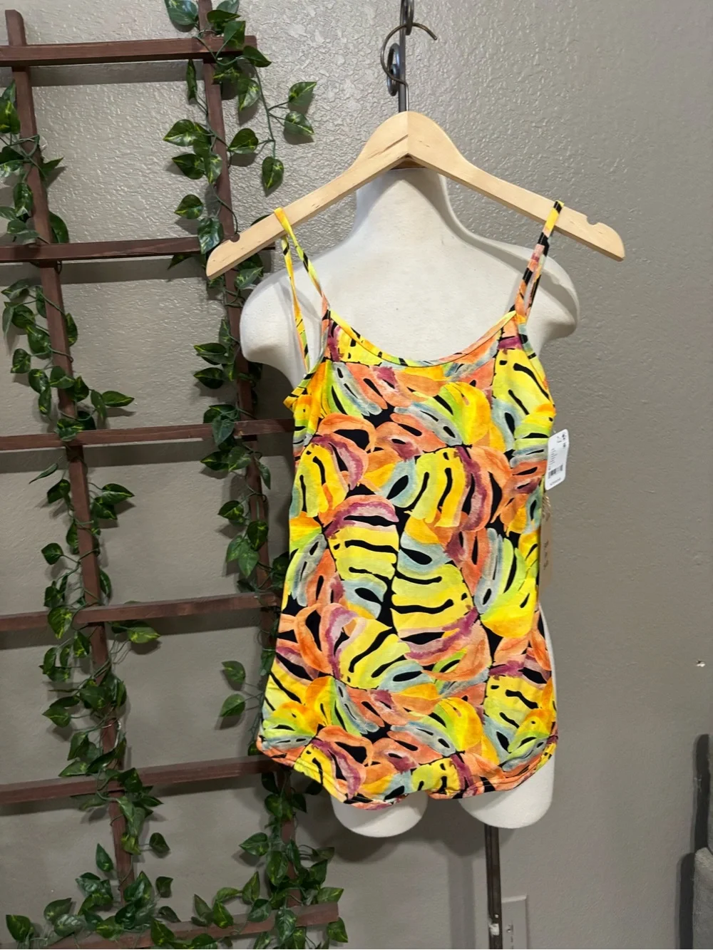 Free People Stone Cold Fox Bobby Surf Suit 1 Pc Swimsuit Yellow Leaf Print